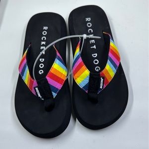 NWT Rocket Dogs Colorful Girls Spotlight Striped Flip Flops Youth Size 1